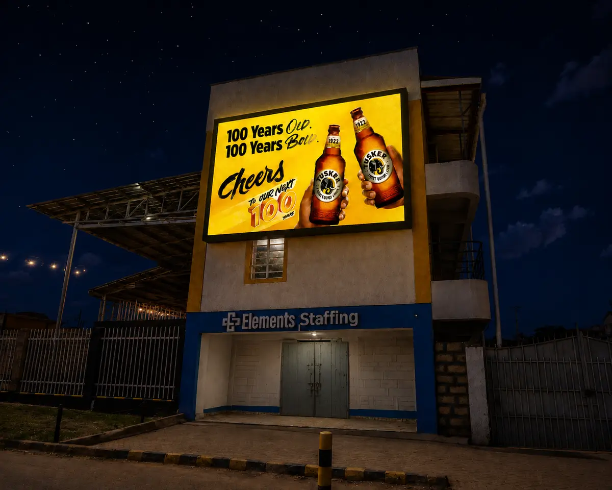 Billboard campaign mockup — Evening / outbound airport